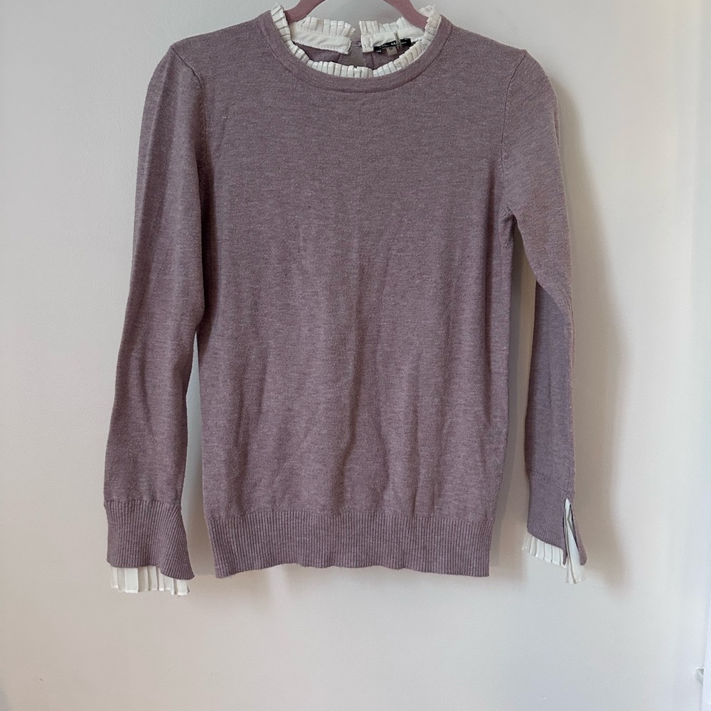 Purple Sweater with White Ruffle Trim